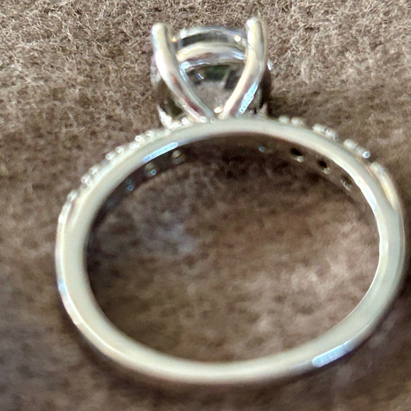 Silver Engagement Ring Large Round Cut Stone Set in 4 Prong Pave Setting Size 7 - Picture 11 of 16